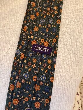 liberty Green Floral Men's Tie with Orange and Blue Flowers